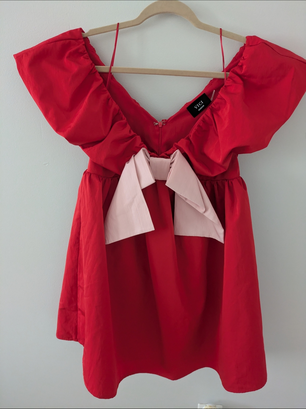 Vici "All Wrapped Up" Red Mini Dress with Pink Bow Accent Pleats Party Coquette - Picture 11 of 11